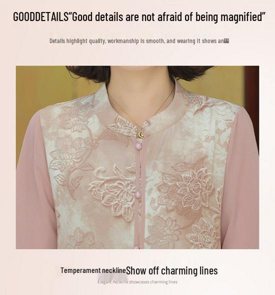 Elegant Chinese Style Summer Shirt for Middle-Aged Women - Printed Stand Collar T-Shirt