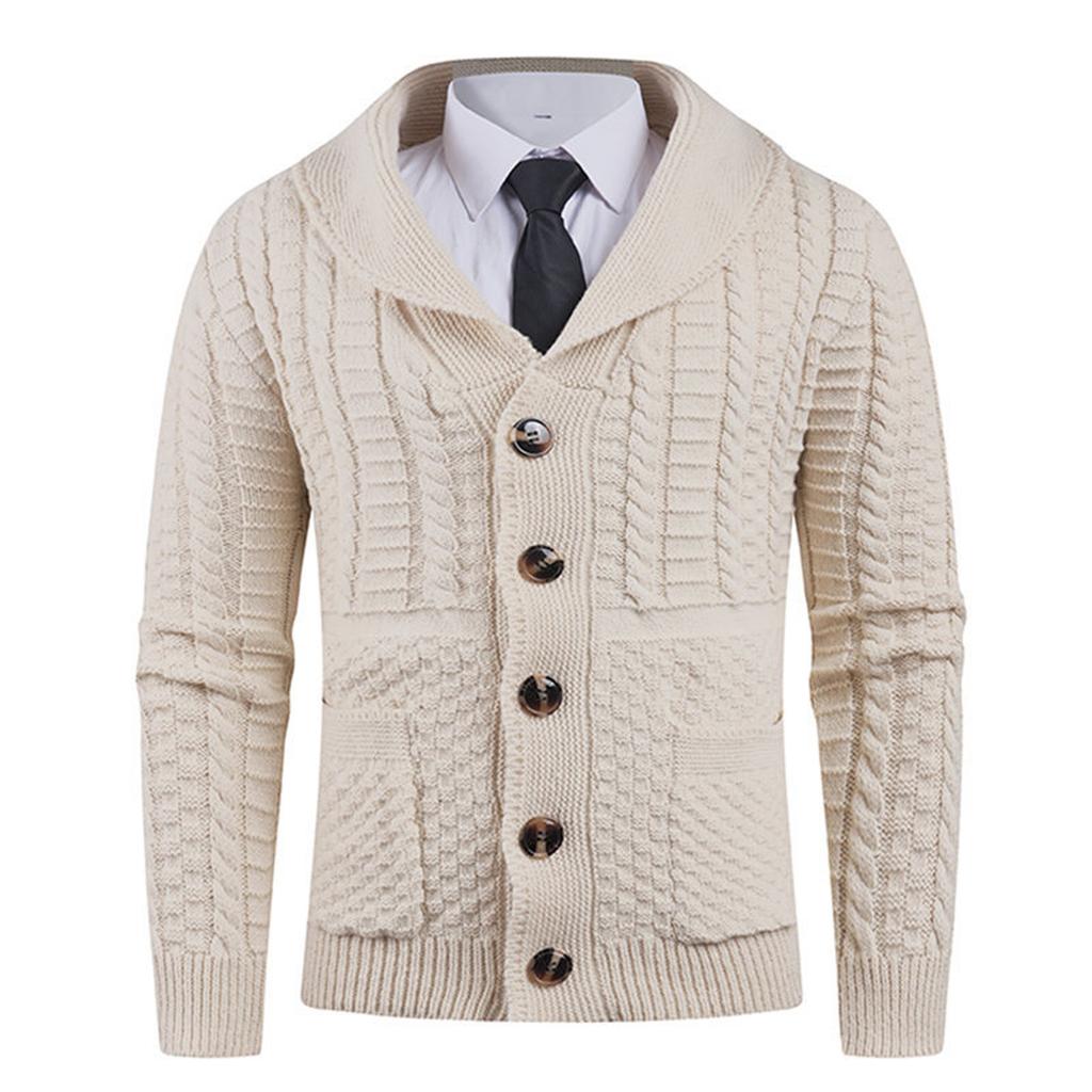 Mens Shawl Collar Cardigan Sweater Cable Knit Button Down Sweaters Long Sleeve Casual Winter Outwear