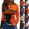 Women's Halloween Print Long Sleeve Top with Side Slit Round Neck for Casual Everyday Wear