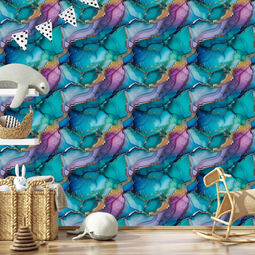Ink Wallpaper Turquoise, Blue, Violet and Navy Blue 50x1000