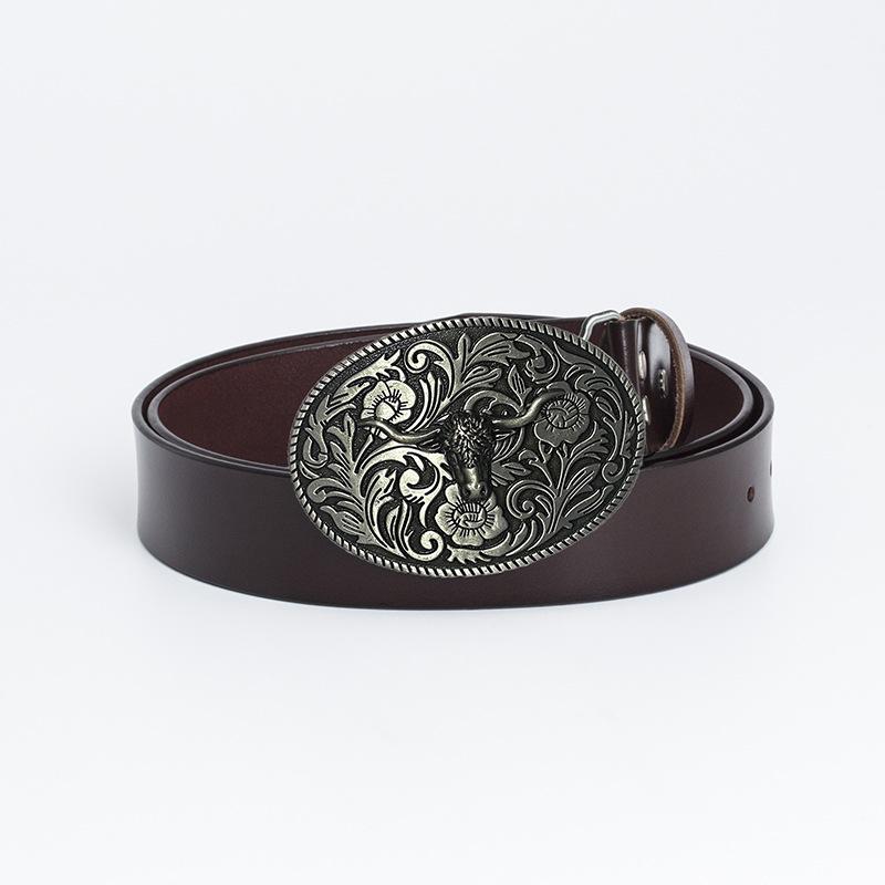 Fashion Personality Western Denim Belt Gold Plated Retro Cow Head Belt Men's Cow Leather Belt