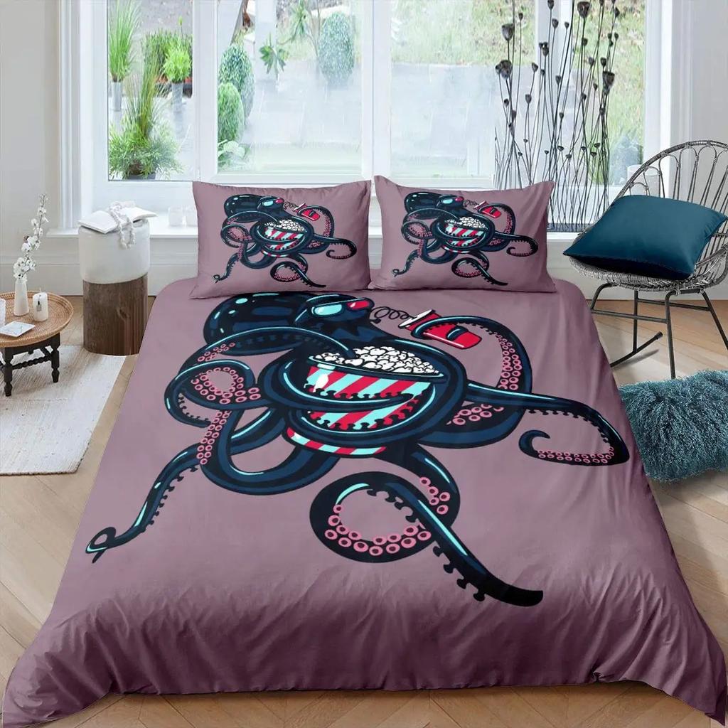 Octopus Duvet Cover Set Teal Blue Octopus Tentacles Twin Bedding Set Sealife Ocean Sea Animal Queen King Polyester Quilt Cover