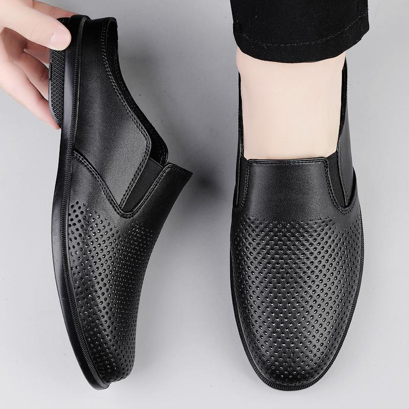 Mules Men Half Shoes For Man Slippers Leather Mens Semi-Drag Casual Shoes Backless Loafers Male Slides Flats Closed Toe Sandals