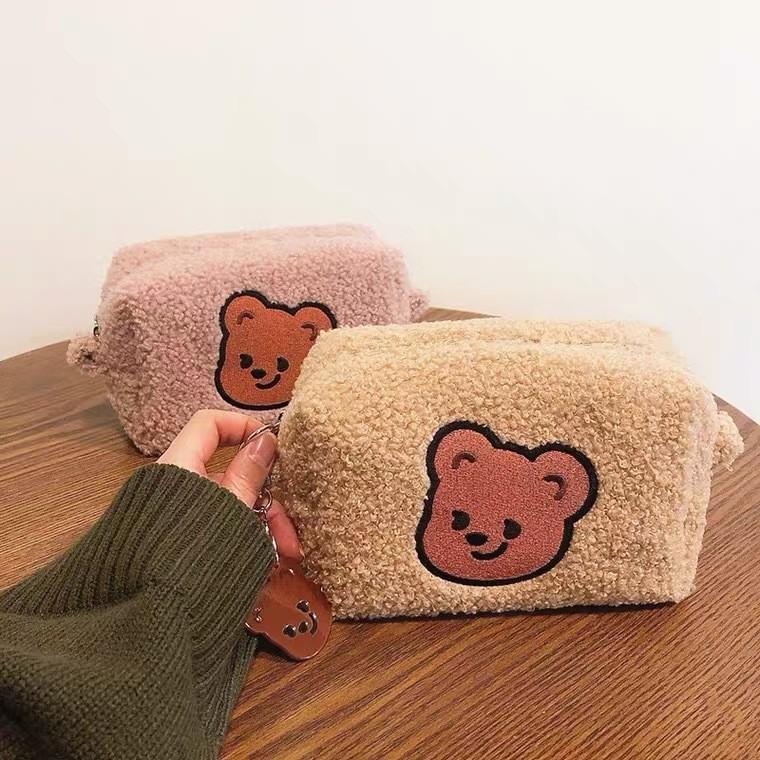 Teddy Plush Bear Makeup Bag With Large Capacity For Travel And Storage