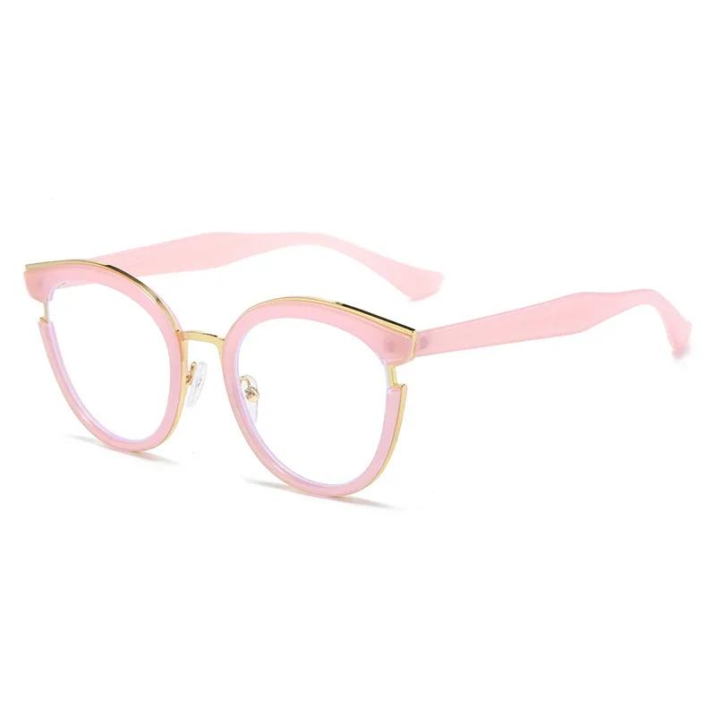 Retro Round Women Spring Hinge Glasses Frame Fashion Clear Anti Blue Light Eyewear Men Cat Eye Optical Leopard Frame