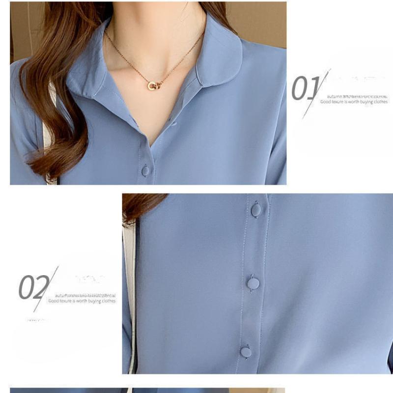 Spring Summer Women's Versatile Solid Color Turn-down Collar Half Sleeve Chiffon Shirts Casual Shirring Single-breasted Blouses