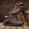 Men's High-top Casual Sneakers Handmade Leather Shoes Plus Size 39-48 Spring & Autumn