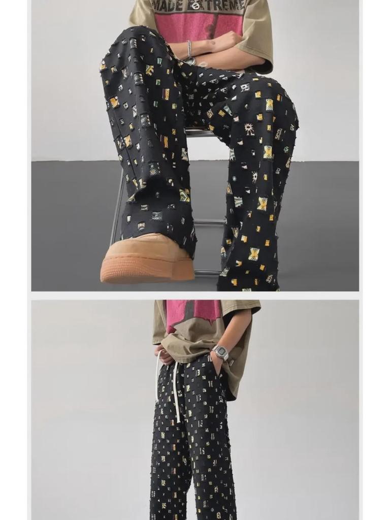 Men's Summer Plaid Casual Pants with Hollow Design - Loose, Straight, High-Street Style