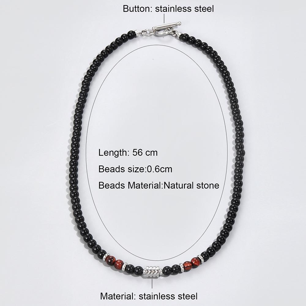 Men's Beaded Necklace with Stainless Steel and Tiger's Eye Stone Beads.