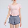 Women's V-Neck Short Sleeve Sports T-Shirt - Solid Color, Breathable, Slimming Fitness Top for Spring/Summer.