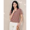 JUZUI Retro Striped Knit Polo T-Shirt