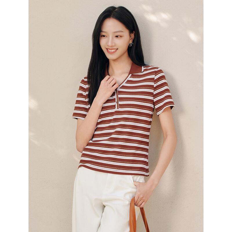 JUZUI Retro Striped Knit Polo T-Shirt