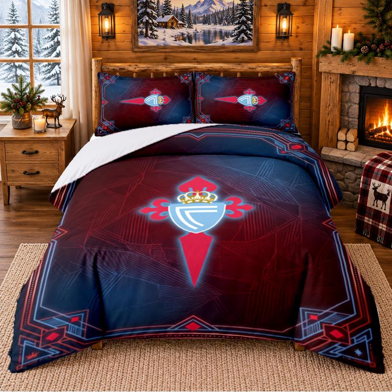 Printed 3Pcs Bedding Set Celta Vigo FC Pattern Bed Sheet Pillowcase For Bedroom Decor