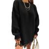 Women Sweater Three-Dimensional Tailoring Loose Fit Soft Knitted Sweater O-Neck Long Sleeve Ripped Holes Mid-length Tops