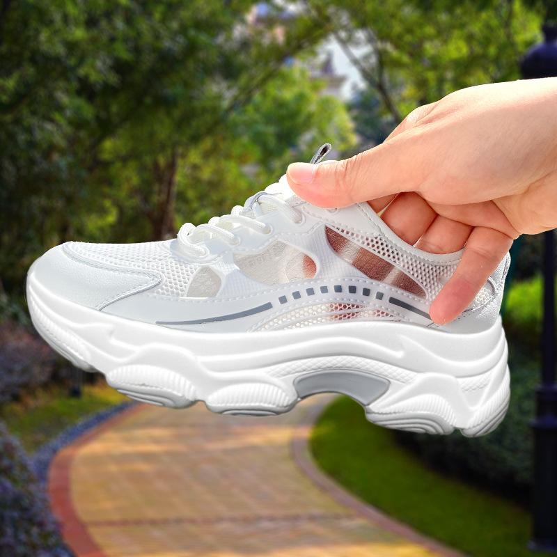 Fashion 2025 New Summer Thick Soled Casual Sandals Sports Shoes Mesh Breathable Thin White Women's Shoes Summer Casual Shoes