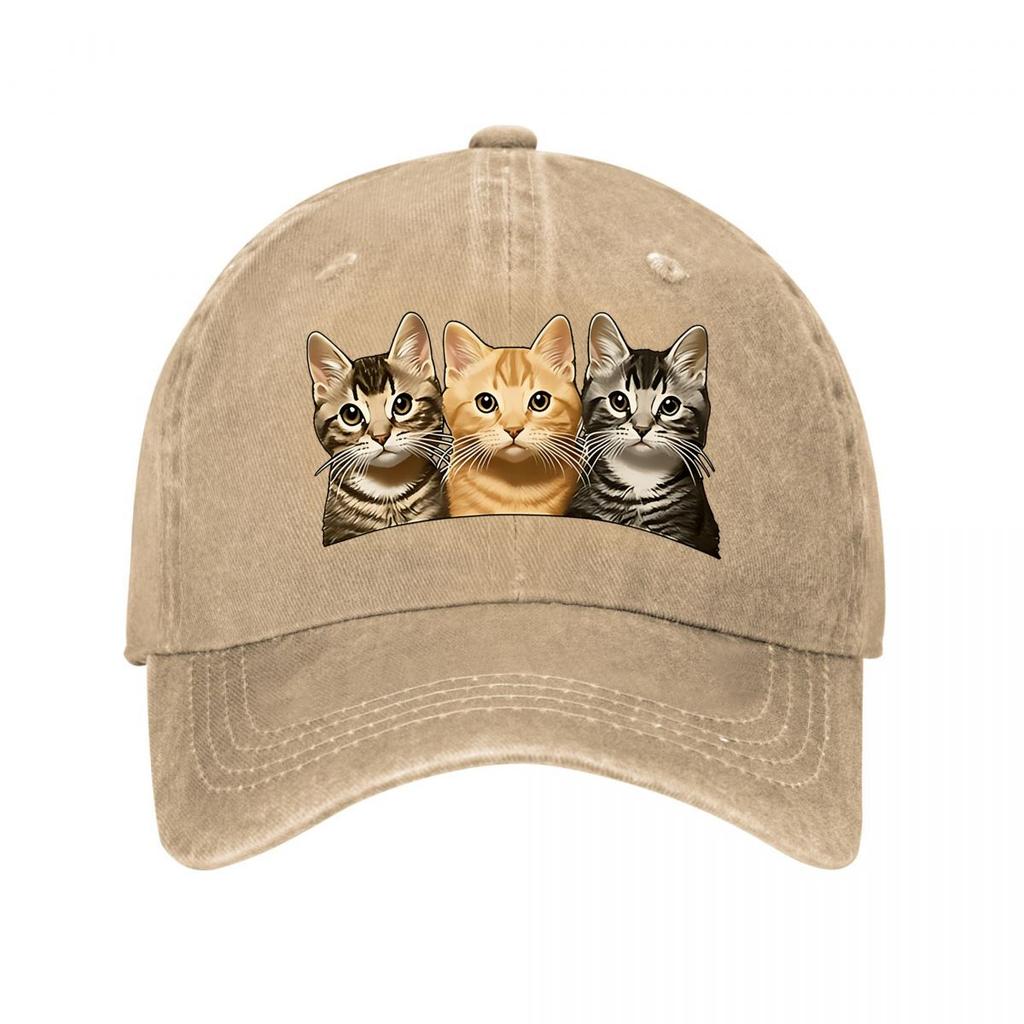 Baseball Cap With Three Cute Kittens Print Washed Baseball Cap