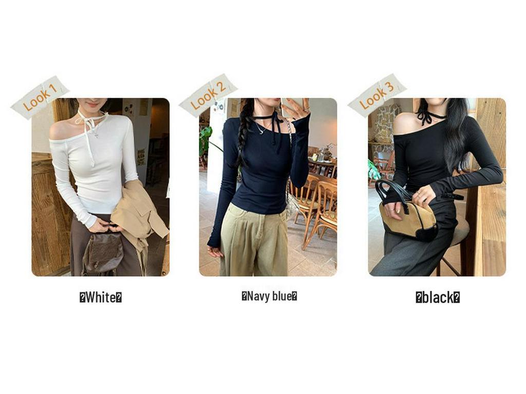 Petite Korean Halter Neck Off-Shoulder Long Sleeve Women's Shirt, Autumn Winter 2025 Collection