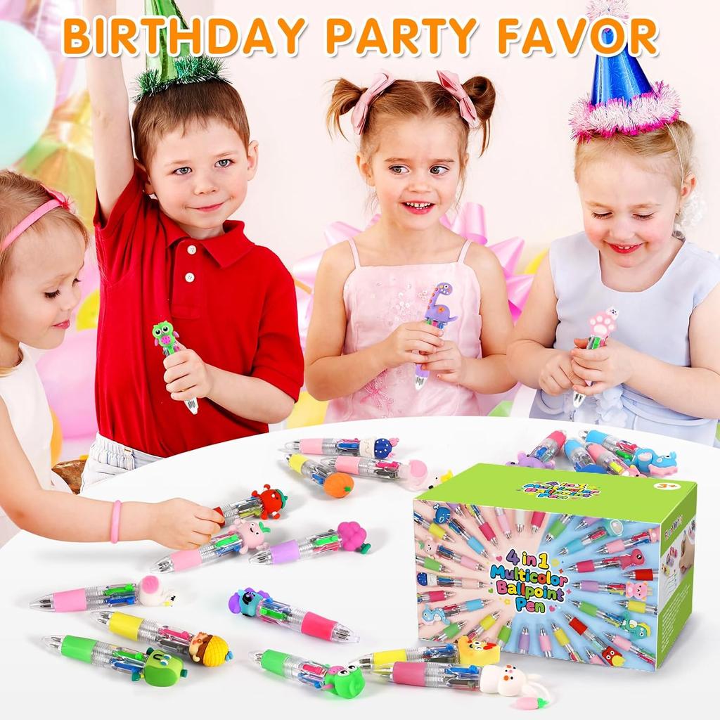 arscniek 40Pcs Multicolor Pen in One, 4-in-1 0.5mm Fine Point Cute Pens, Fun Kawaii Ballpoint Pen for Children's Party Favors, Classroom Prizes,