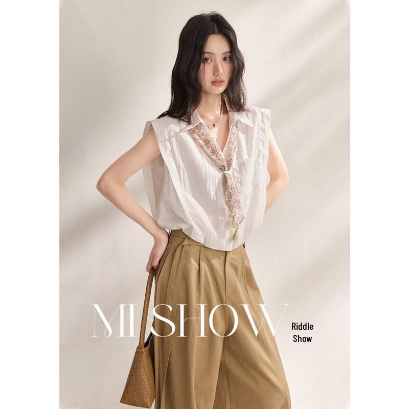 Women s Relaxed Sleeveless Lapel Shirt M