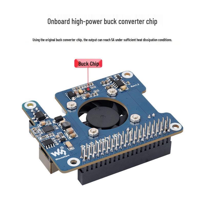 Raspberry Pi 5 PoE Ethernet Power Expansion Board with Fan Heatsink, 802.3af/at, 5/12V.