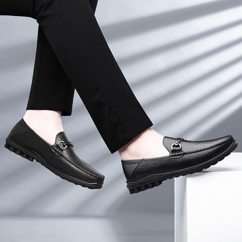 Chaussures Décontractées pour Hommes en Cuir Véritable Noir Printemps Été Mocassins à Enfiler Hommes Ballerines Italiennes Souples Mocassins de Conduite Légers Taille 37-45