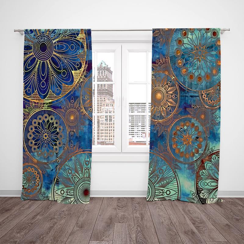 2pcs- Bohemian Round-wheel Polyester Curtains, Bathroom, Bedroom, Living Room, and Home Room Decorative Curtains
