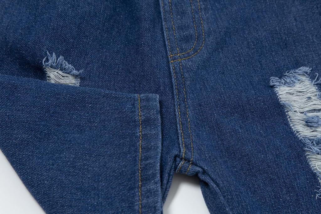 LSMUDKINGDOM Kids' Shorts, Boys' Denim Shorts, Distressed Jeans, Short Length, Blue, Size 140
