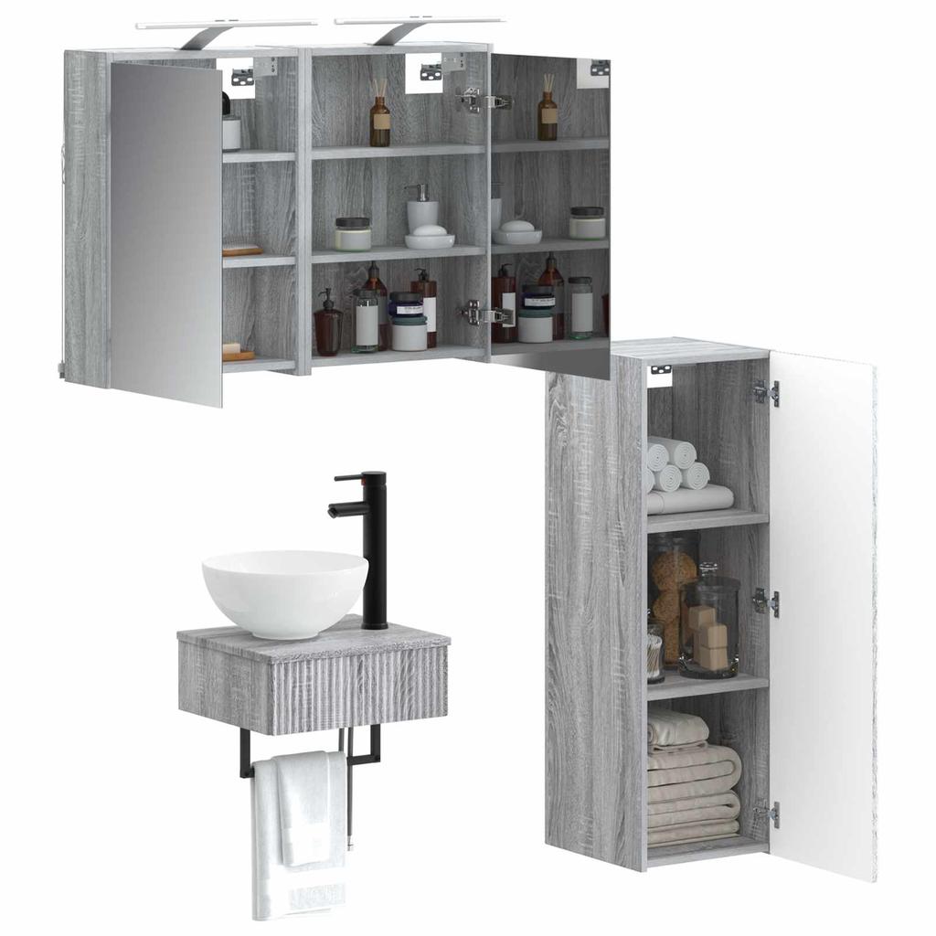 Bathroom Cabinet Set 4 pcs Grey Sonoma 43 x 16 x 62.5 cm