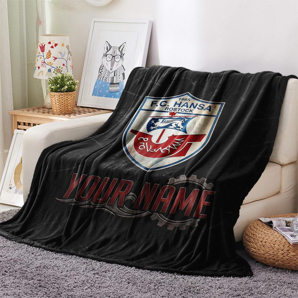 Custom Name FC Hansa Rostock Flannel Blanket, High quality Comfortable for All Seasons, Home Decor, Warmth and Comfort