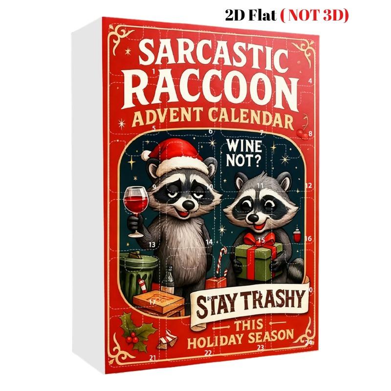 Sarcastic Raccoon Christmas Advent Calendar with 24 2D Flat Raccoon Ornaments Holiday Gift for Friends Raccoon Lovers
