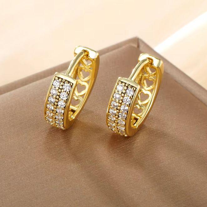 Luxury Double Row Zircon Stainless Steel Earrings for Women Fashion Cubic Zirconia Hoop Earrings Jewelry Gifts