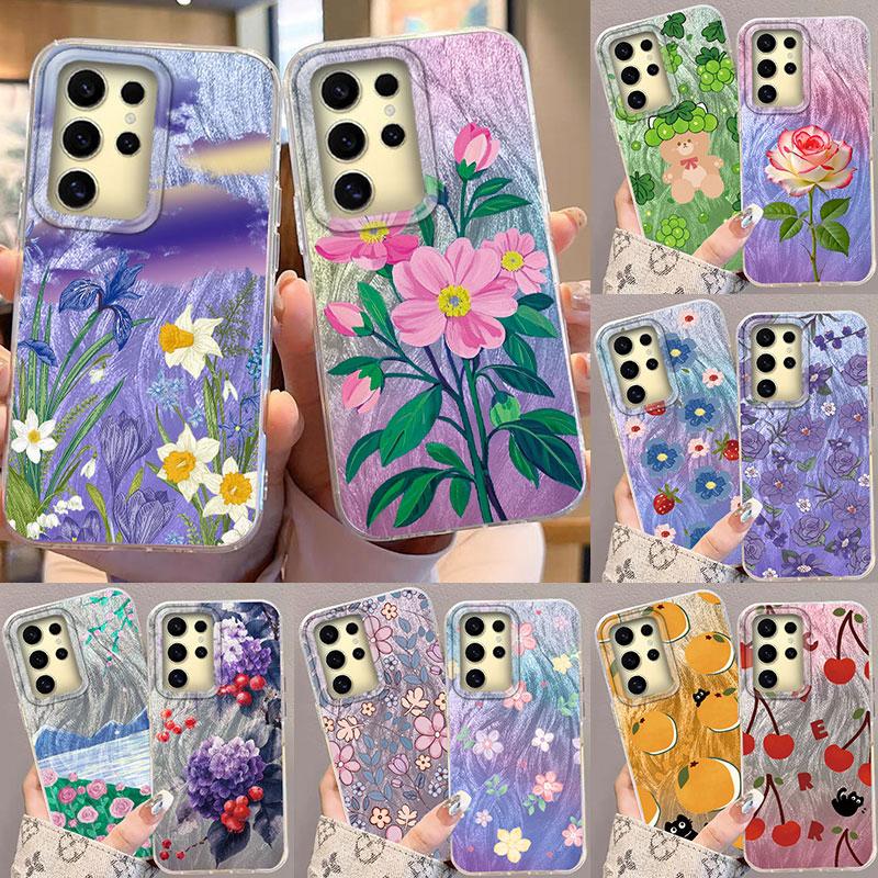 

Case For Samsung Galaxy A56 S24 S25 Plus Ultra A15 A25 A55 A35 A16 A26 A36 Phone Cover Artistic Flower And Rose Patterns Bumper Samsung A15 білий