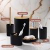 6Pcs/Set Soap Dispenser Box Housewarming Gift Toothbrush Holder Bath Accessory Bottle Trash Can Bamboo Plastic Bathroom Storage