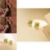 Elegant Rectangular Earrings Womens Gold Plated Geometric Natural Stone Studs