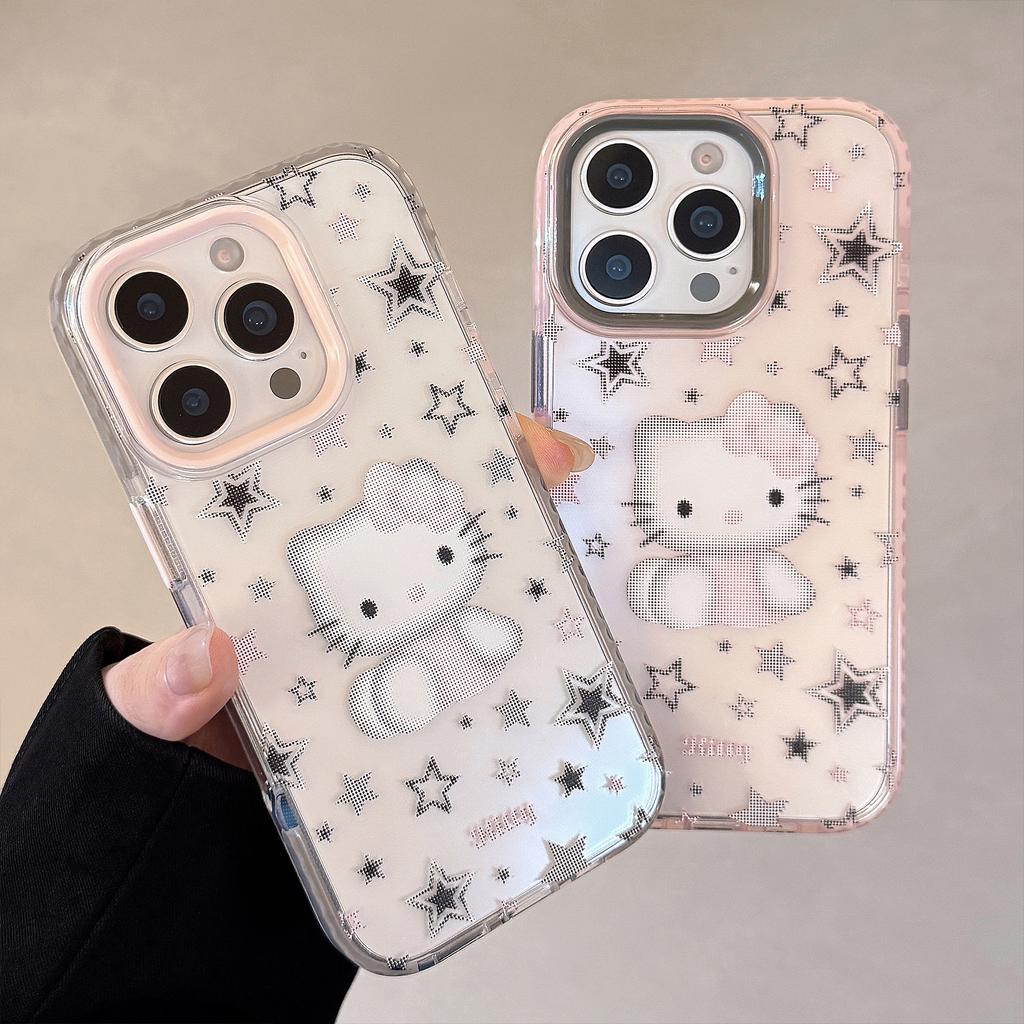 Cartoon Cat IPhone 16/15 Phone Case, Compatible with 17 Pro Max, Color-blocked Frame, Sweet and Cool 13/11 Soft Case
