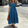 Women Plus Size Bohemian Maxi Dress Square Neck Puff Sleeve Loose Fit Casual Long Dress for Summer Beachwear