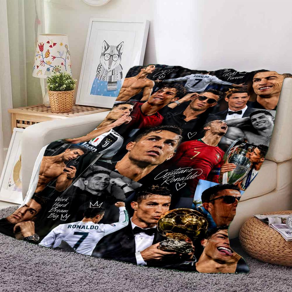Football Superstar Multi‑Image Collage Flannel Throw Blanket, Soft Warm Cozy Bed Sofa Cover for Sports Fan Home