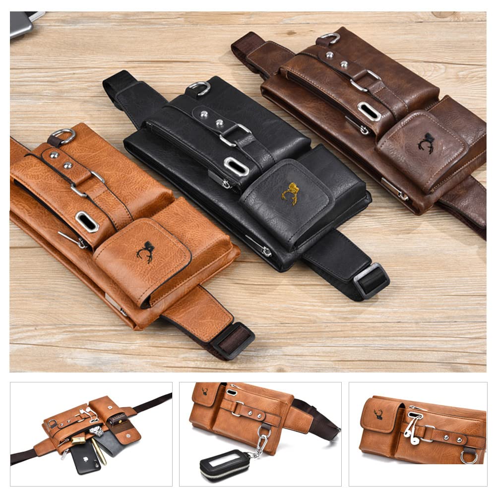 Whatna Leather Mini Waist Mini Shoulder Bag with Earphone Hole and Key Crossbody 8110 Bag, Men's Ring, Unisex, Bag, One-Shoulder, Lightweight,