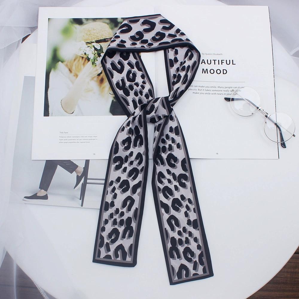 Korean Leopard Printed Skinny Scarf Women Soft Double Sided Neckerchief Hairband Lady Headband Bagscarf Female Neck Tie