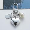 Acrylic Heart Keychain with Pearl Letter Tag & Metal Charms for Earphone Case or Bag Decor