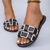 Summer women's woven flat bottomed slippers with a straight edge for wearing outside
