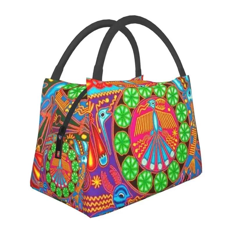 Huichol Traditional Native Thermal Insulated Lunch Bag Women Shamanic Ceremony Folk Art Portable Lunch Tote Meal Food Box