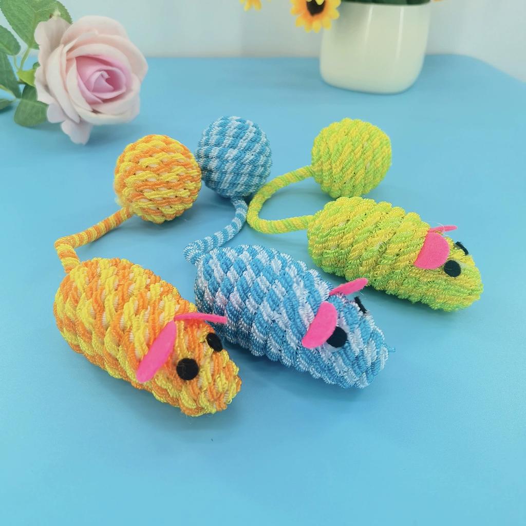 1pc Cat Playing with Mouse, Colorful Weaving Mouse Tail Ball, Teasing Cat Toys, Rustling Sound, Self Hi Toys, Pet Supplies