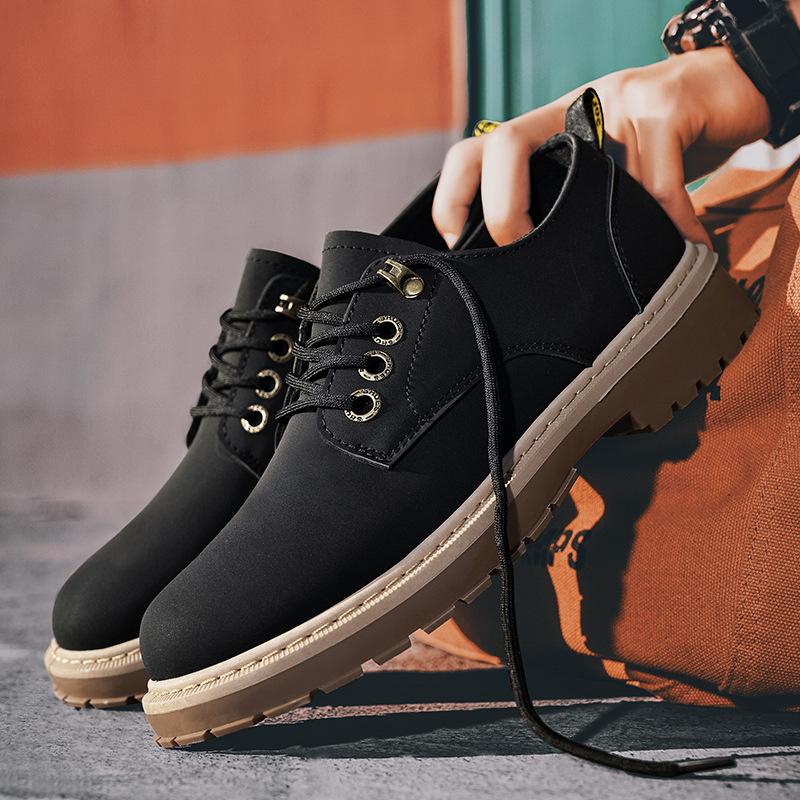Work and labor insurance men's shoes spring big head leather shoes men's casual leather shoes thick sole heightening non-slip low top Martin shoes