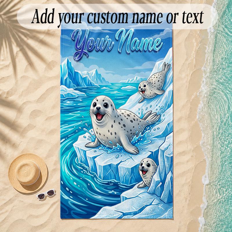 Snow Theme Soft Beach Towel Personalized Custom Name Text Towel Portable for Beach Pool Travel