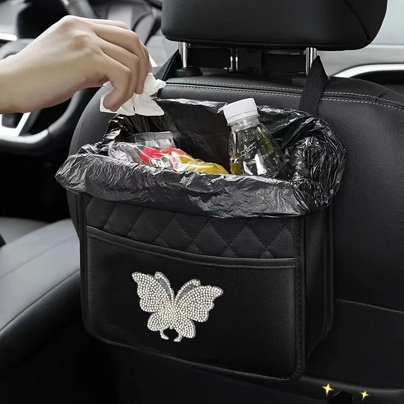 

Car Storage Bag With Diamond Studded Dog Paw Butterfly, Car Seat Back Storage Bag, Hanging Bag, Multifunctional Storage Box