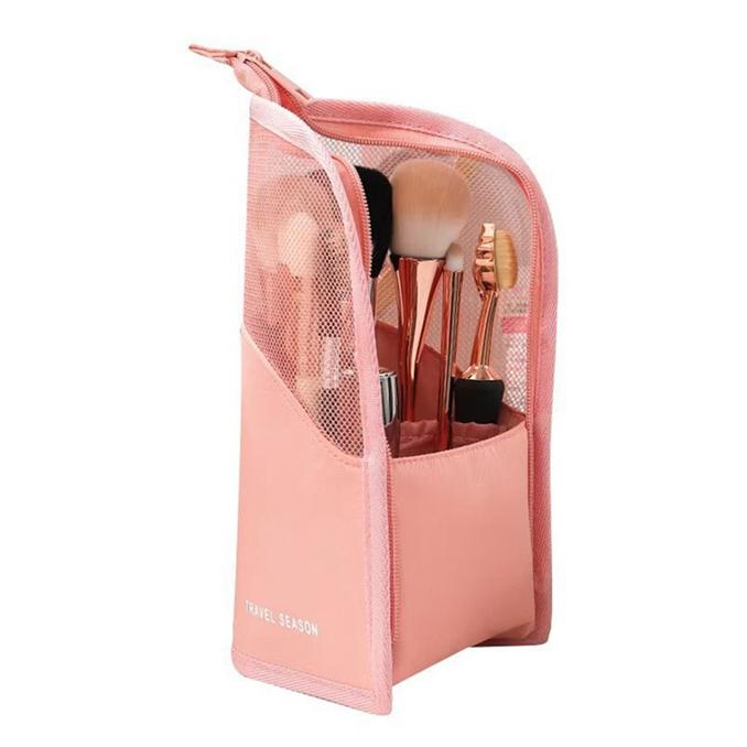 Portable Travel Waterproof Makeup Bag Vertical Foldable Large Capacity Handheld Zipper Pencil Storage Bag