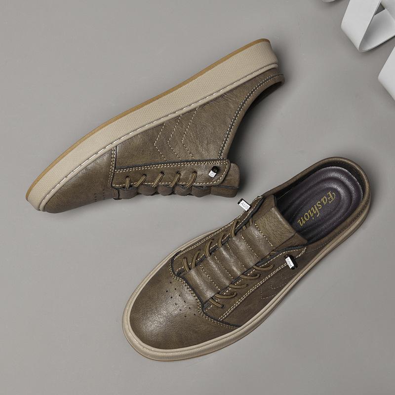 Men's shoes 2025 summer new trend white semi-slip casual shoes men's lazy people are versatile and pedal heel trendy shoes