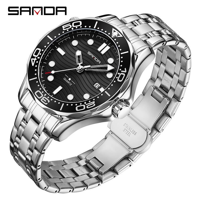 

SANDA Men s Quartz Watch Multifunctional Waterproof Luminous Calendar Business Men s Quartz Watch серебряный/чёрный