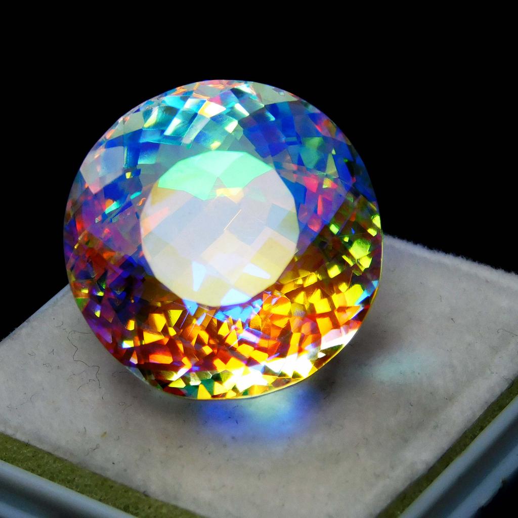 A++ Rainbow Mystic Quartz Round Cut Lab-Created 65 Ct Loose Gemstone